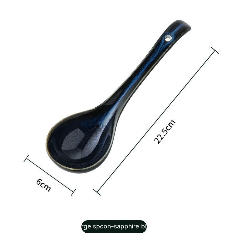 Asian Style Ceramic Soup Spoon | Long Handle | Ramen, Pho, Hot Pot Use