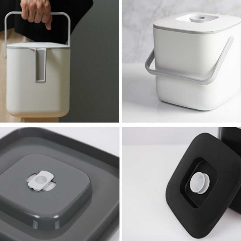 3L Food Waste Bin with Press Lid & Strainer | Compact | Made in Korea