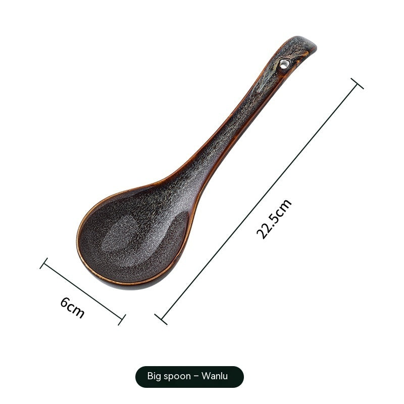 Asian Style Ceramic Soup Spoon | Long Handle | Ramen, Pho, Hot Pot Use
