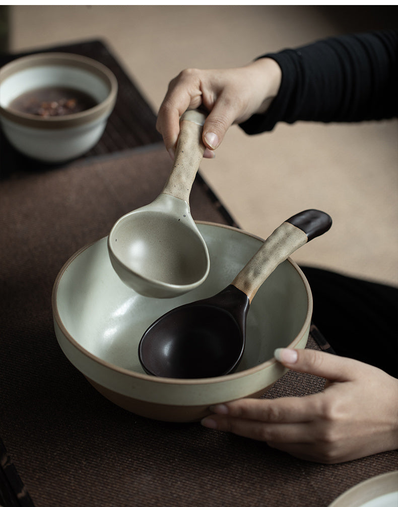 Japanese Style Ceramic Soup Spoons | Handmade Minimalist Tableware | For Coffee & Rice