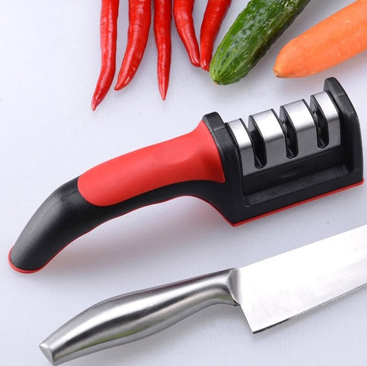 3-Stage Kitchen Knife Sharpener | Non-Slip Base | Tungsten & Ceramic Blades | Compact Manual Sharpener