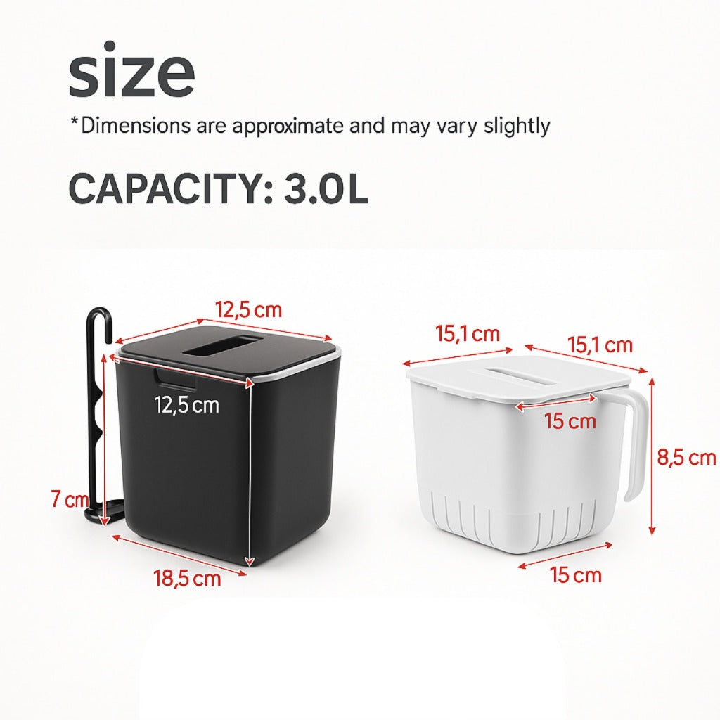 3L Food Waste Bin with Press Lid & Strainer | Compact | Made in Korea