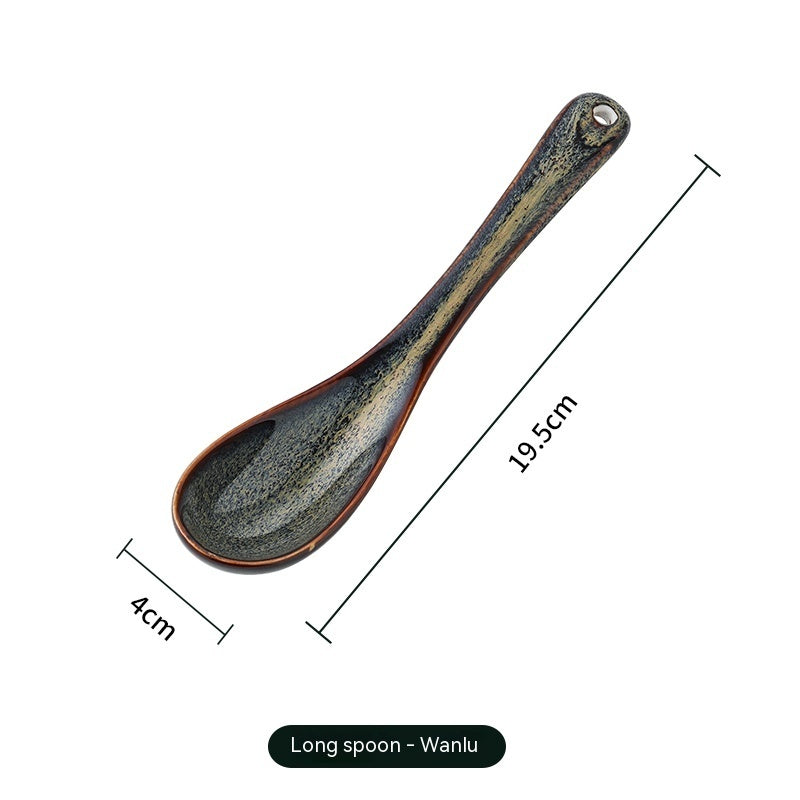 Asian Style Ceramic Soup Spoon | Long Handle | Ramen, Pho, Hot Pot Use