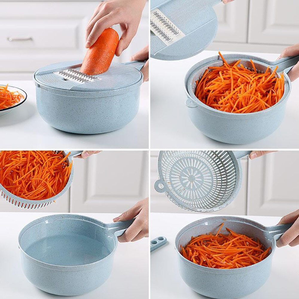8-in-1 Vegetable Slicer & Grater Set – Mandoline Cutter with Drain Basket