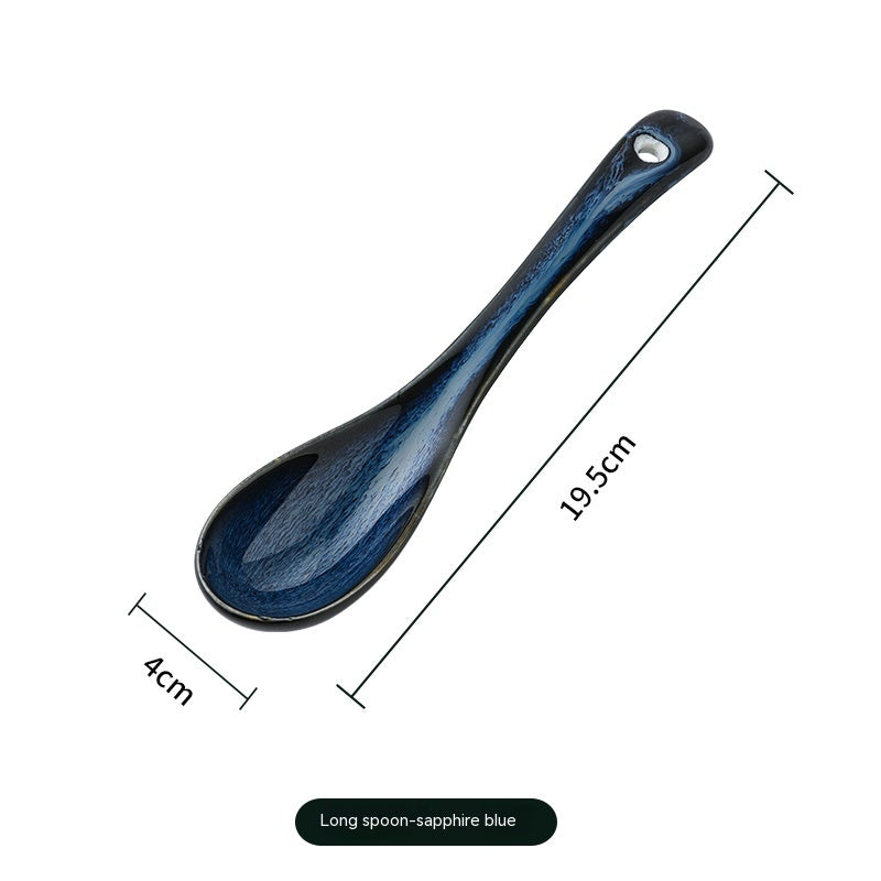 Asian Style Ceramic Soup Spoon | Long Handle | Ramen, Pho, Hot Pot Use