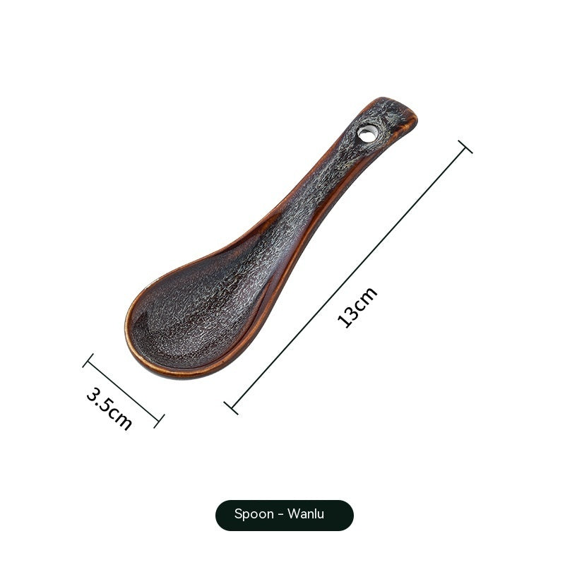 Asian Style Ceramic Soup Spoon | Long Handle | Ramen, Pho, Hot Pot Use